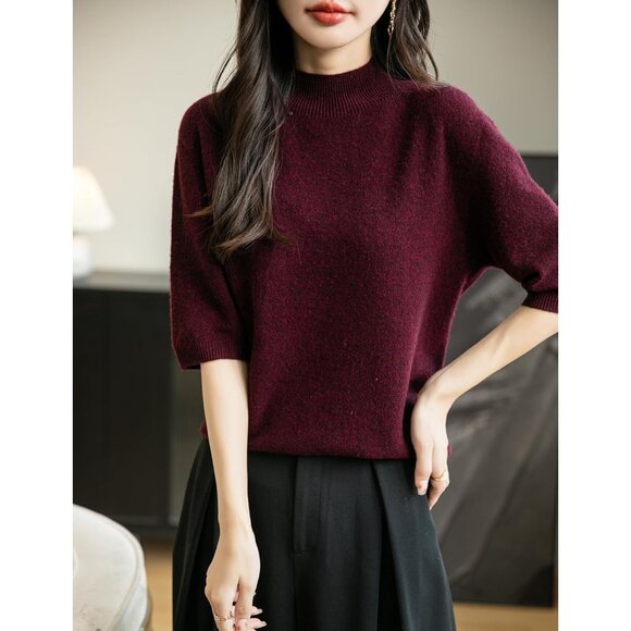 Women's Merino Wool Sweater Small Seamless Knit Mock Neck Casual - Picture 4 of 6